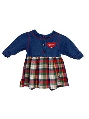Vintage Fisher Price Baby Wear Dress Sz 12 Months Country Western Plaid 90s VGUC